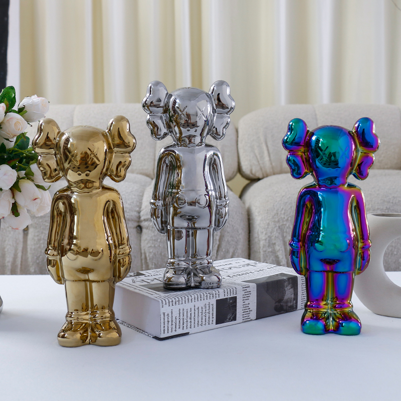 网红芝麻街卡通创意电镀陶瓷摆件客厅桌面玄关酒柜电视柜装饰品