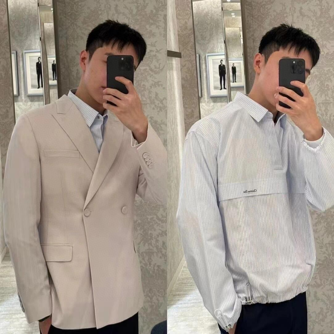 全新未使用 DIOR/迪奥 枪驳领米色双排扣单西129049休闲修身时尚