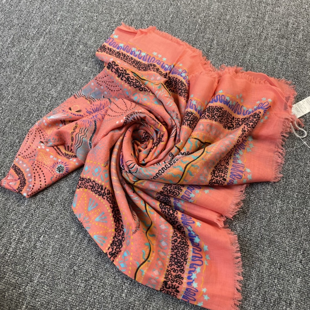 全新未使用 DIOR/迪奥 女士粉色全棉印花长条围巾复古印花114896