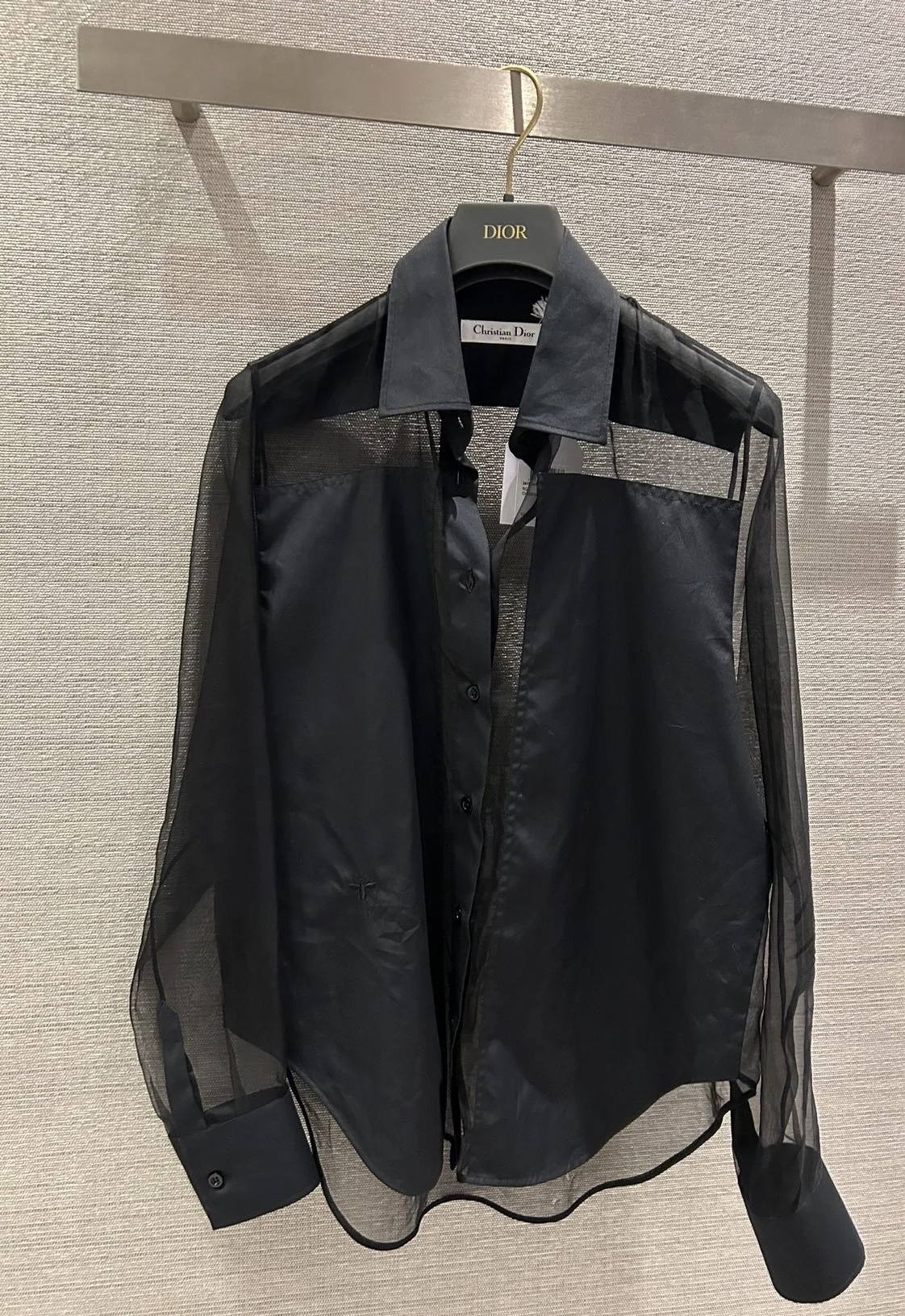 全新未使用 DIOR/迪奥 黑色小蜜蜂黑色长袖衬衫后背镂空 129433