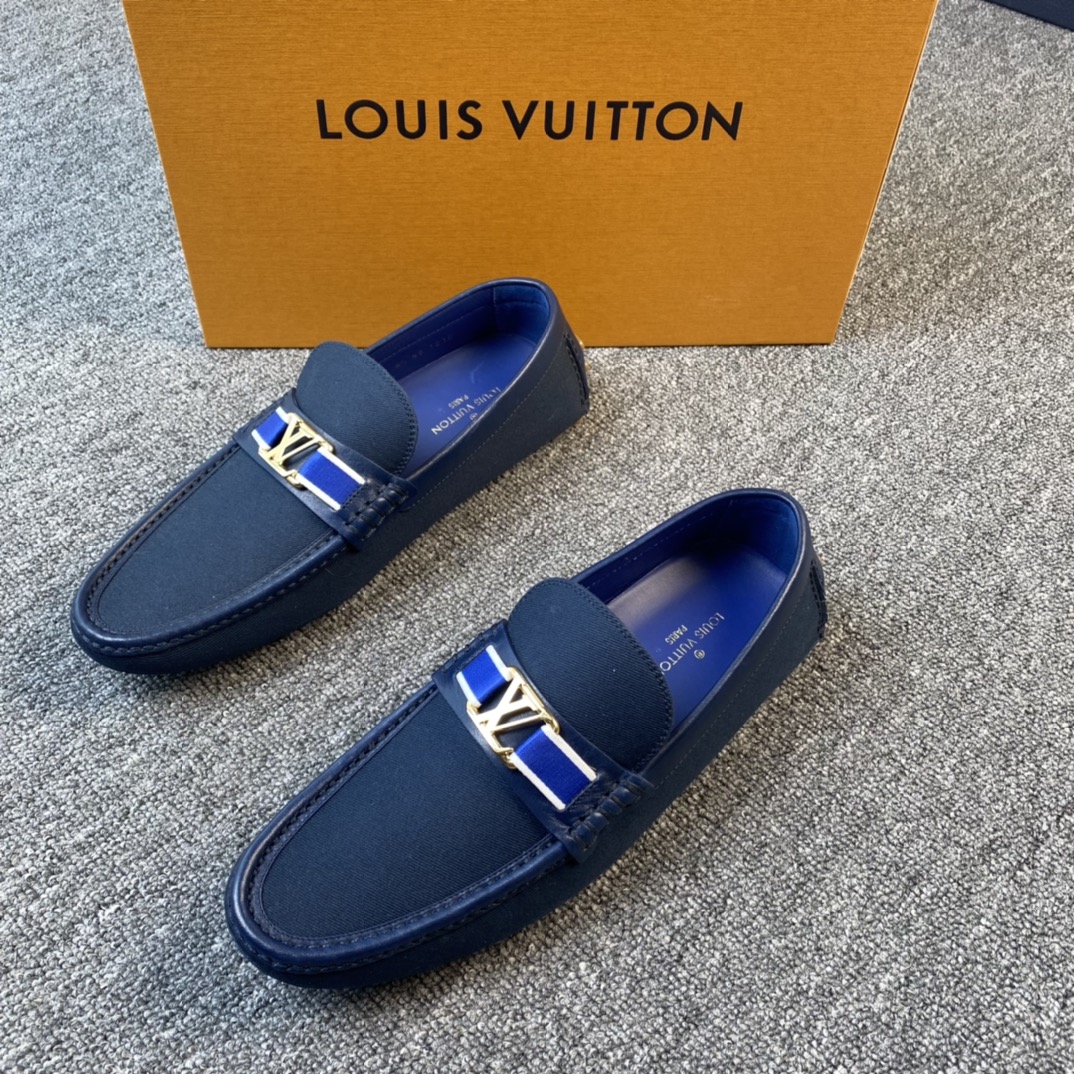 全新未使用 LouisVuitton/路易威登 深蓝牛仔金色豆豆鞋114661   