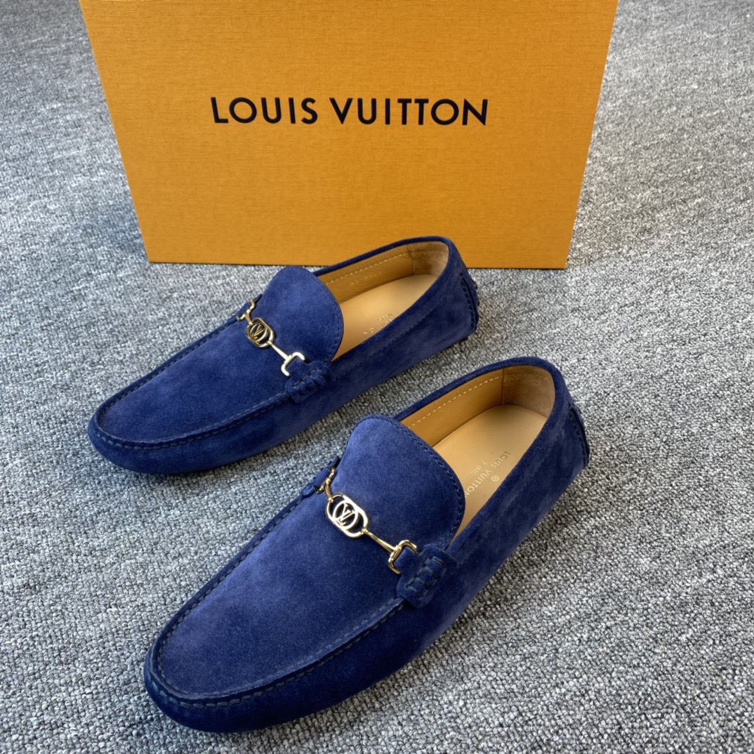 全新未使用 LV lv路易威登 蓝色绒面小牛皮豆豆鞋 114653 