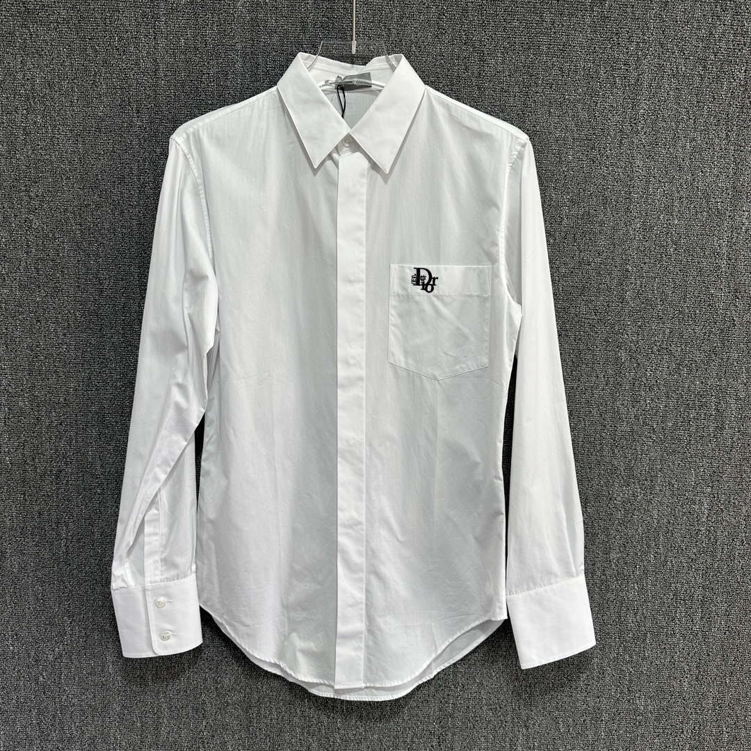 全新未使用 DIOR/迪奥 男士口袋迪奥logo白色长袖衬衫百搭 128982