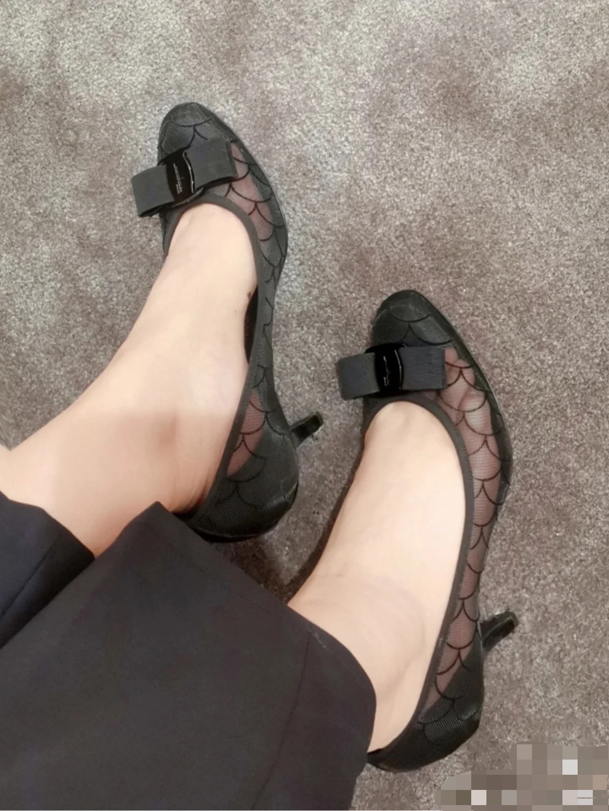 全新未使用 FERRAGAMO/菲拉格慕 黑色网纱高跟女鞋浅口凉鞋114321