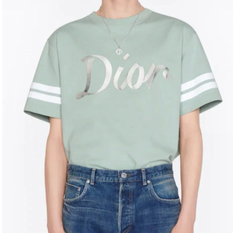 全新未使用 DIOR/迪奥 男士绿色字母logo短袖T恤124903休闲时尚  