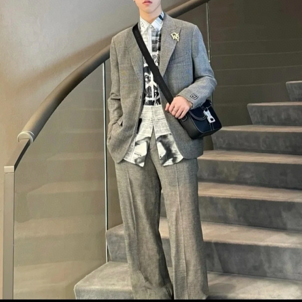 全新未使用 DIOR/迪奥 韩版男士千鸟格阔腿休闲西裤128959宽松