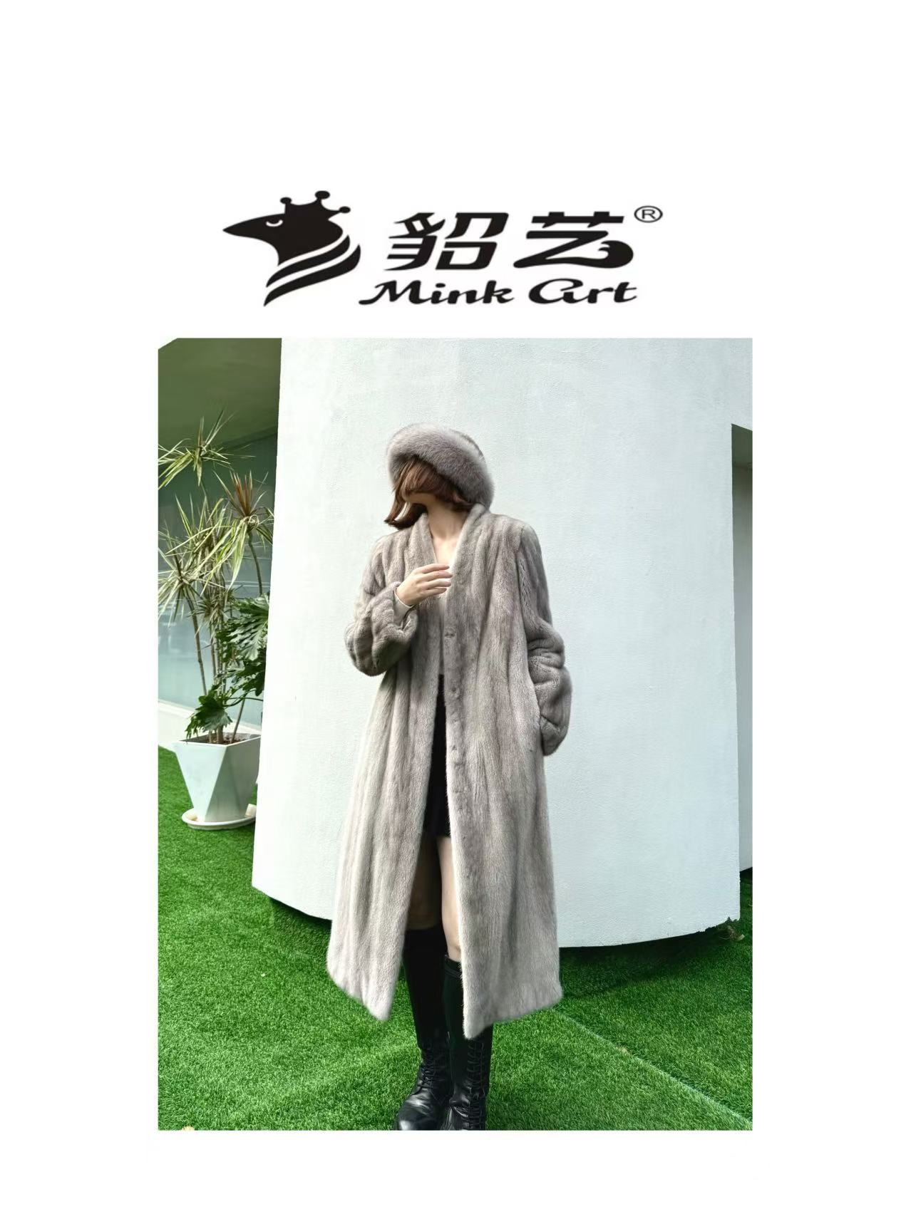 貂艺【古堡女神】进口抽刀水貂 整貂水貂长款V领皮草大衣女 GLF03