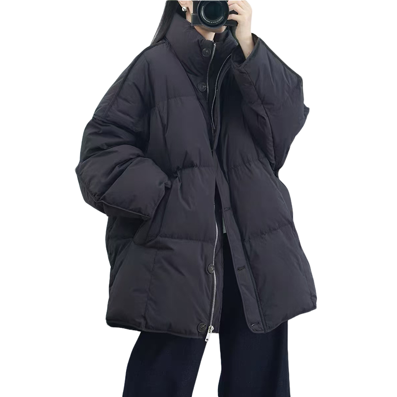 2024冬季新款时尚百搭简约洋气排扣立领加厚款羽绒服外套