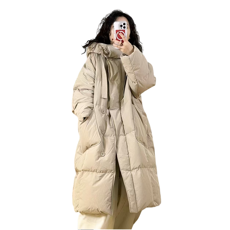 时尚休闲百搭连帽潮流宽松保暖冬季中长款羽绒服女外套加厚