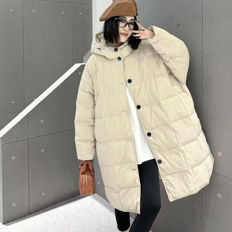 【曼曼专属】冬季新款欧洲站休闲时尚连帽百搭文艺中长款羽绒服女