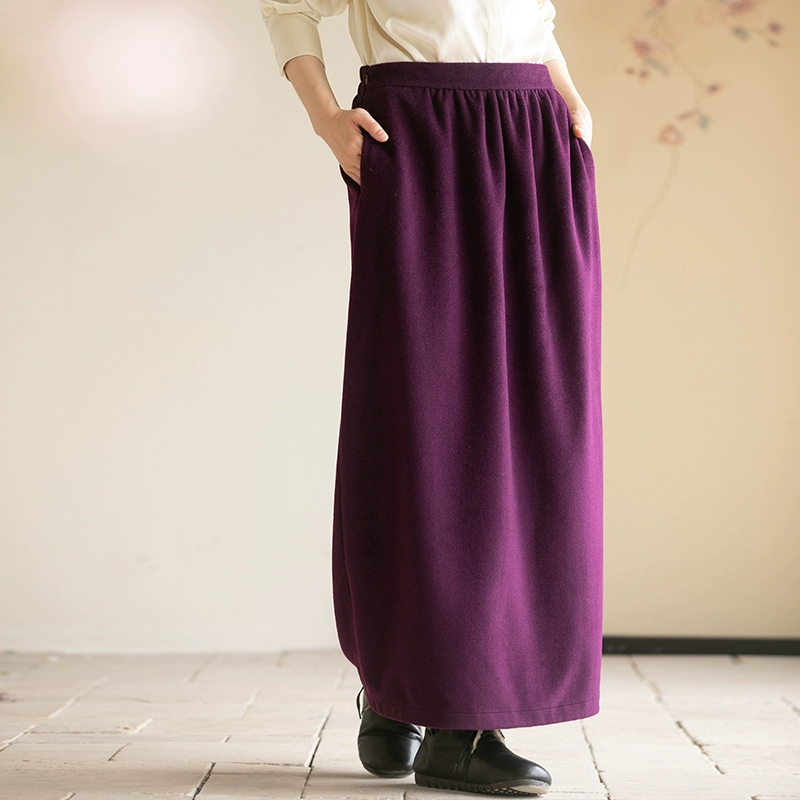 牧衣游原创 净色进口澳毛呢半裙女新款宽松百搭休闲半身裙 清宁