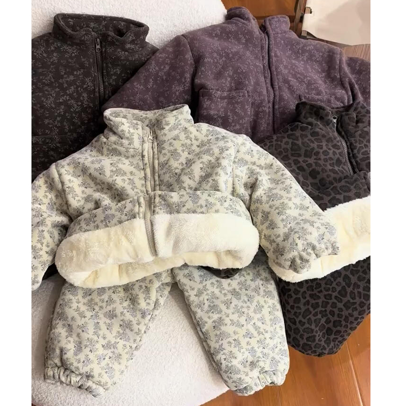 儿童棉服套装冬季加厚保暖男女宝宝加绒加厚夹棉休闲洋气两件套潮