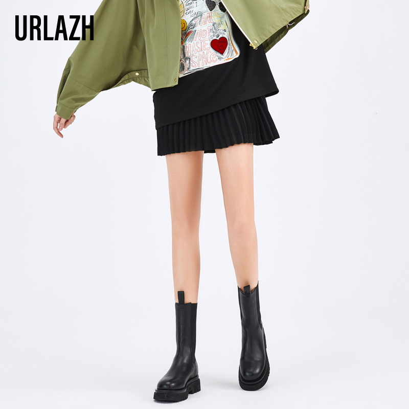 URLAZH有兰复古黑色短裙时尚百褶半身裙WM3SK01