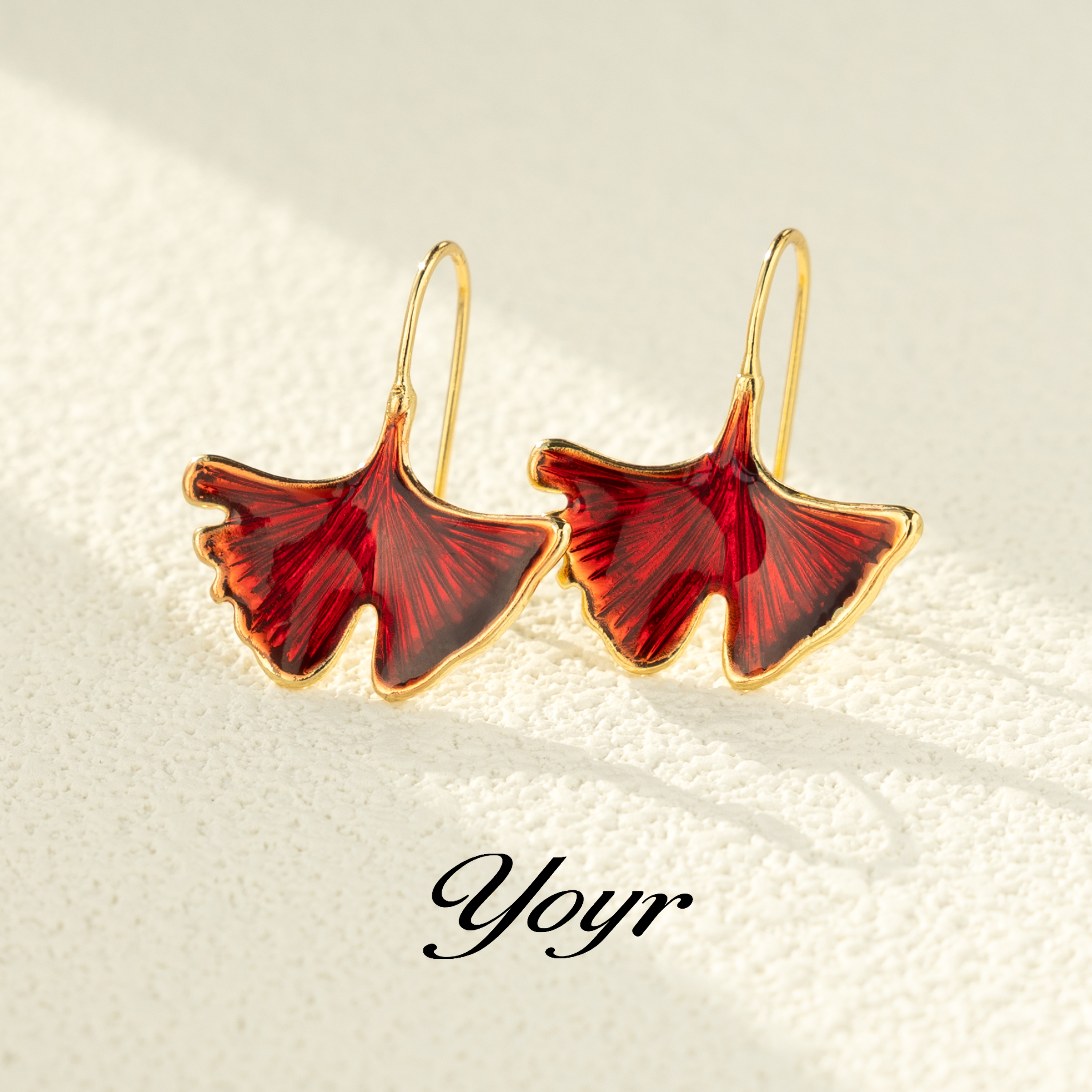 YOYR 铜合金耳饰 新中式滴釉银杏新年礼物红色喜庆氛围感精品耳环