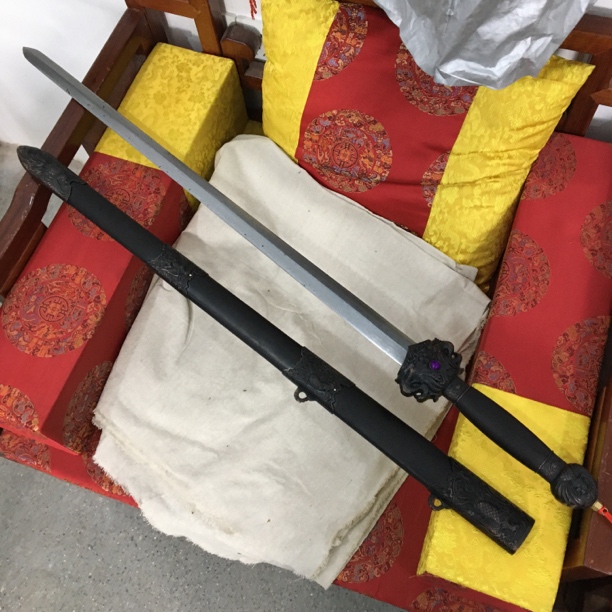 3148 龙泉昊天宝剑紫耀清剑 花纹钢黑木未开刃