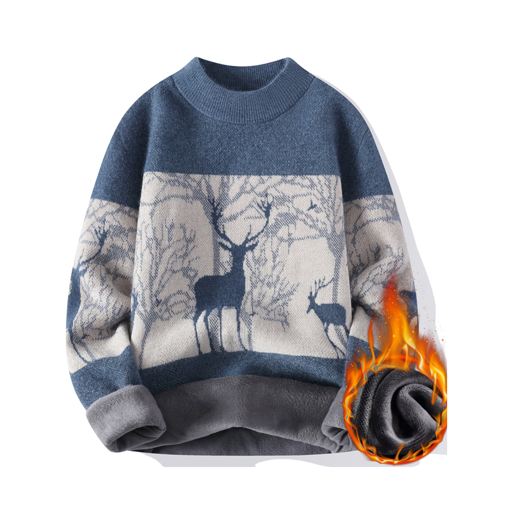 半高领毛衣男秋冬季加绒加厚款宽松青少年初中学生保暖男士针织衫