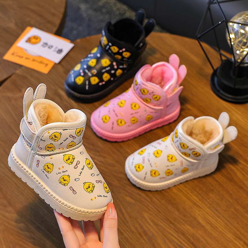 儿童雪地靴棉鞋男女童款加绒加厚宝宝学步鞋冬季女童PU防水