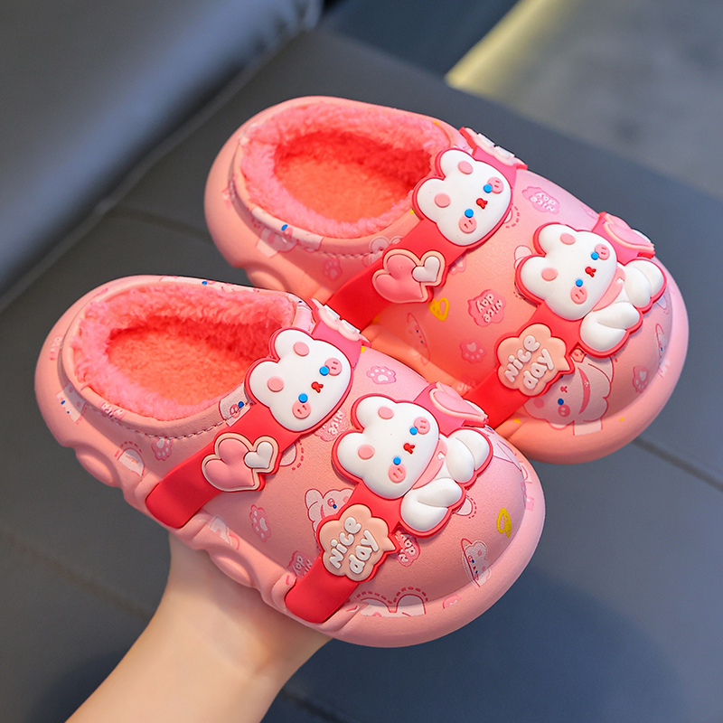 儿童拖鞋男童女孩宝宝冬季居家室内包跟防滑防臭踩屎感防水棉拖鞋