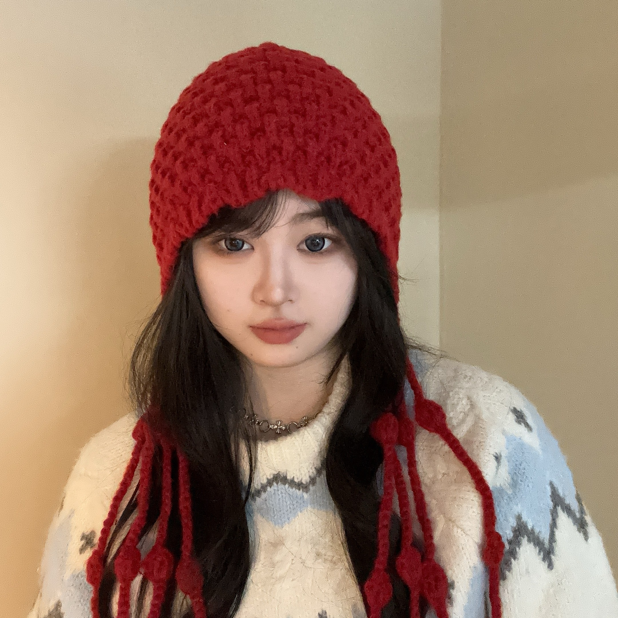 黑色针织帽子女秋冬新款显脸小保暖护耳毛线帽甜美百搭包头帽学生