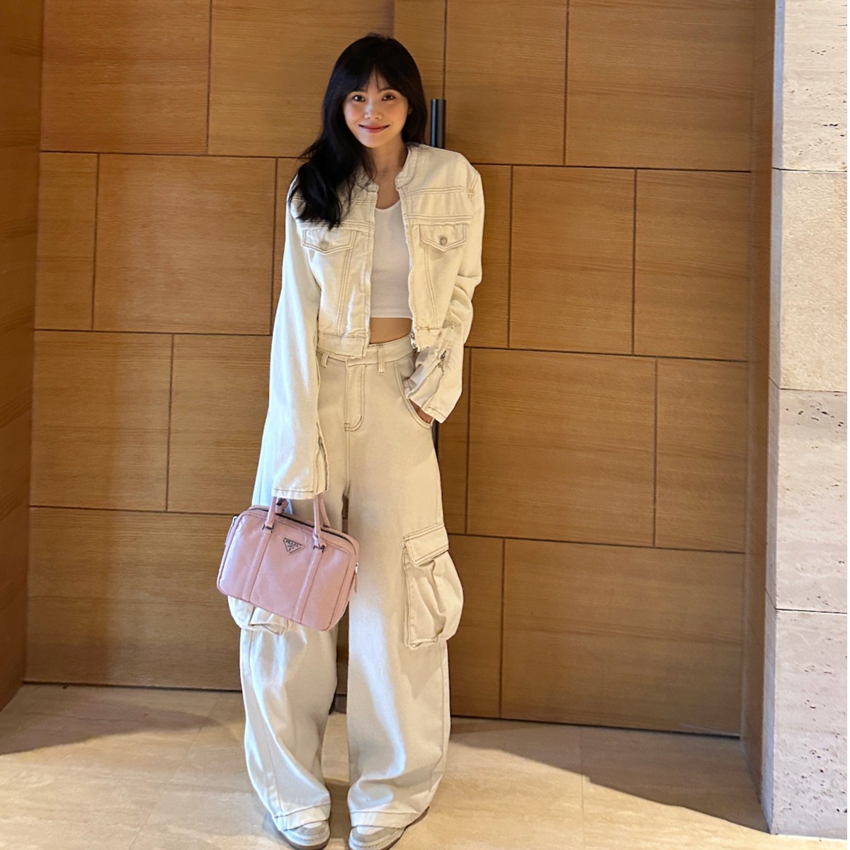 井迪儿【浮雕感】～韩版秋休闲牛仔外套&口袋设计工装牛仔裤套装