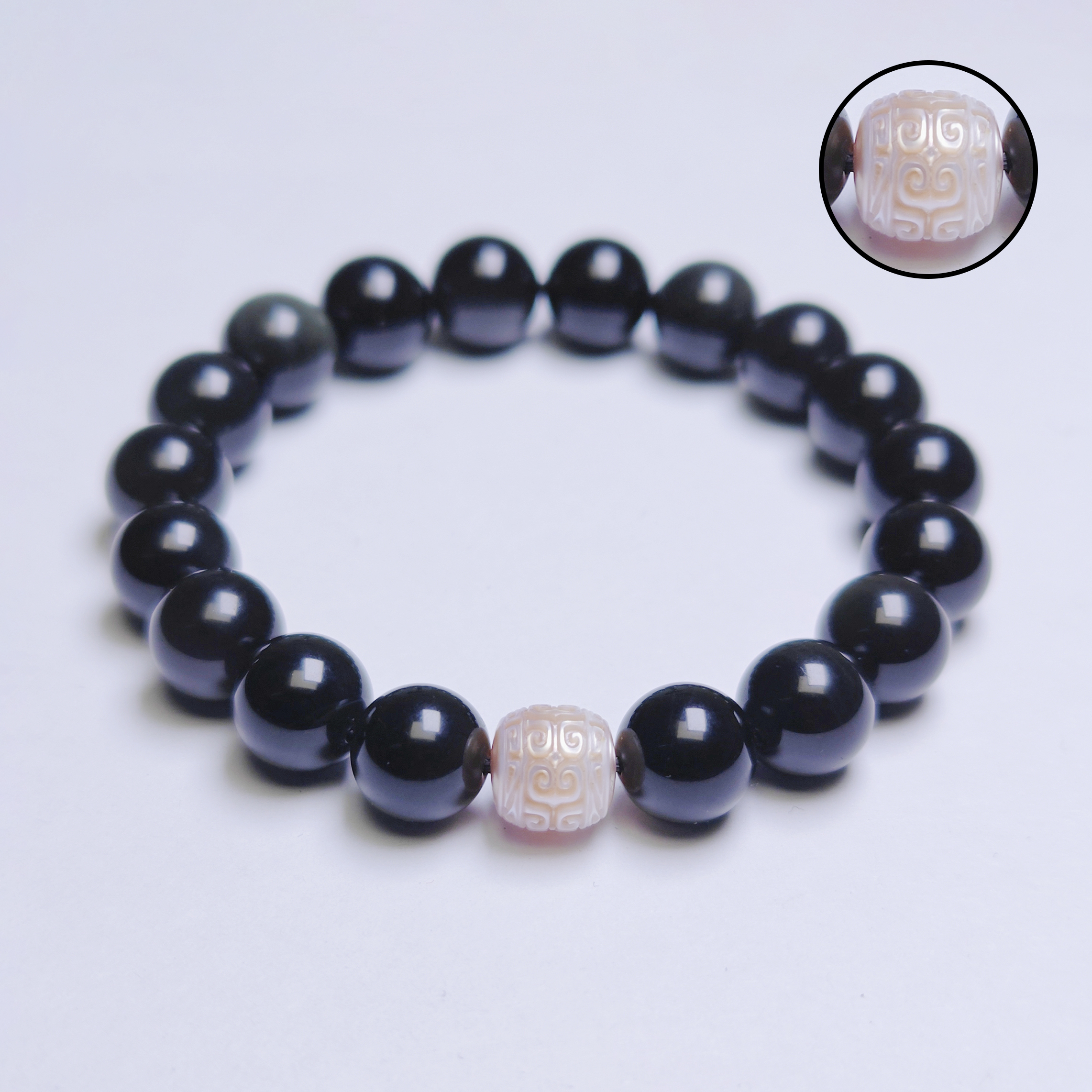 FUWAIWAI/福歪歪天然简约无优化猫眼黑曜石单圈百搭手链彩曜石