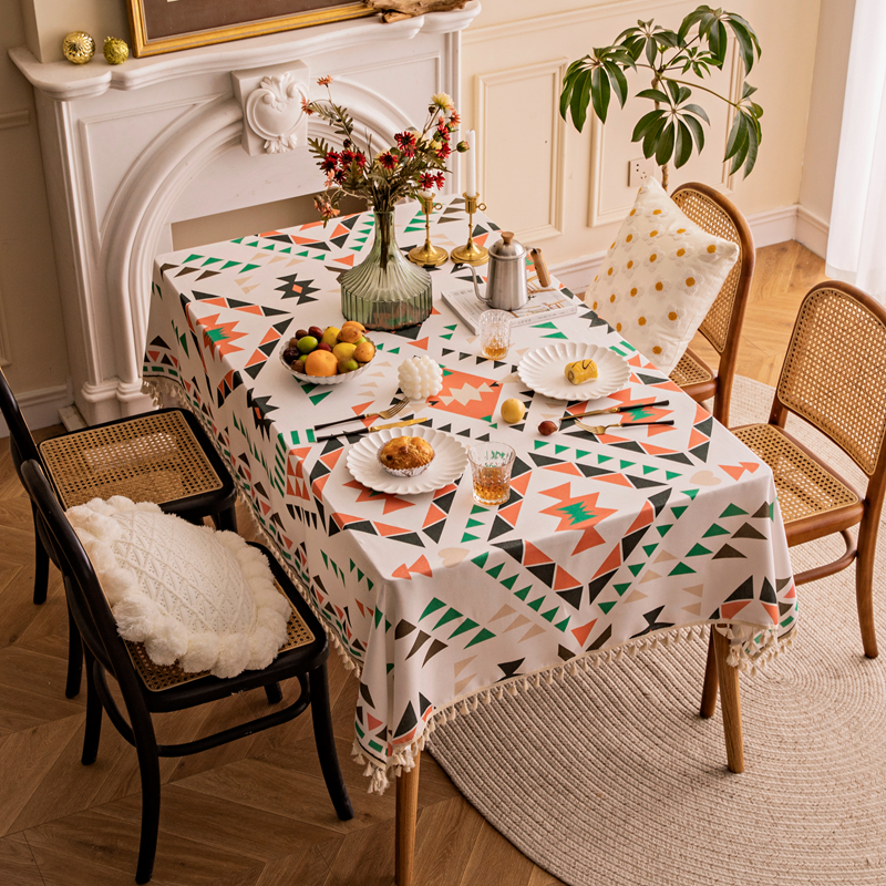 轻奢复古餐桌布波西米亚民族风茶几盖布布艺高级感长方形台布棉麻