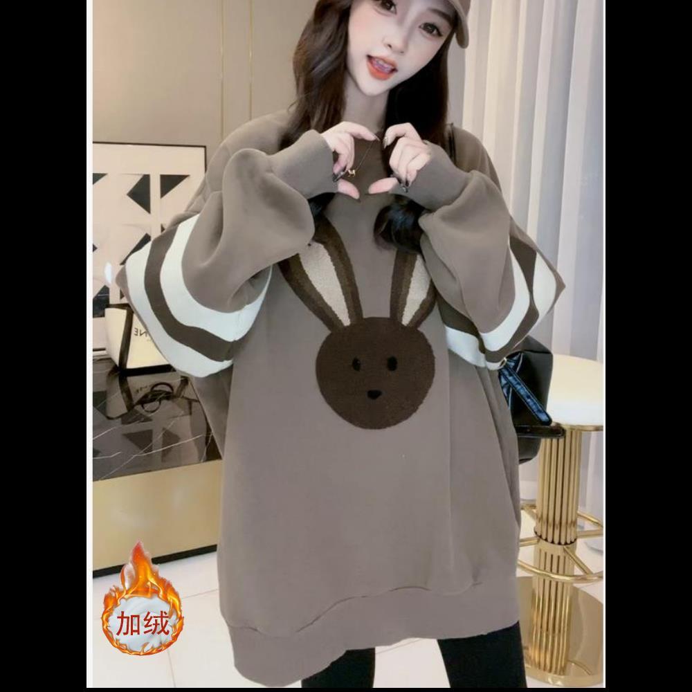 哺乳衣秋冬季时尚加绒加厚字卡通兔韩版卫衣产后长袖喂奶上衣潮