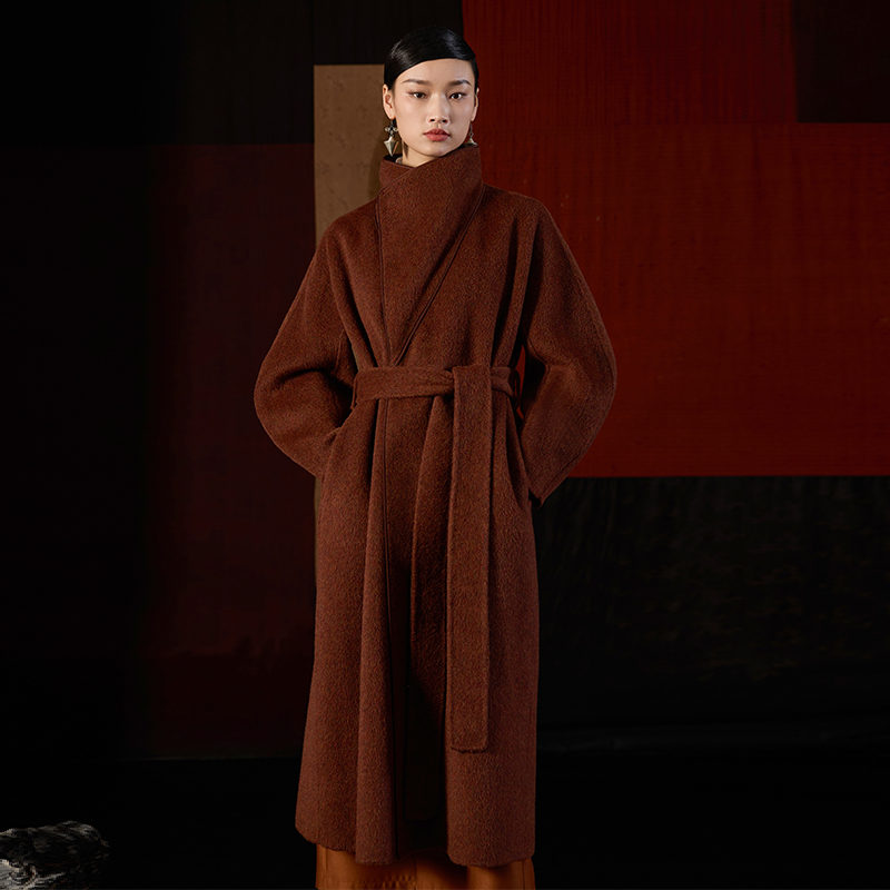界内界外复古立领加厚双面羊毛呢廓形长款保暖大衣外套J43D6110
