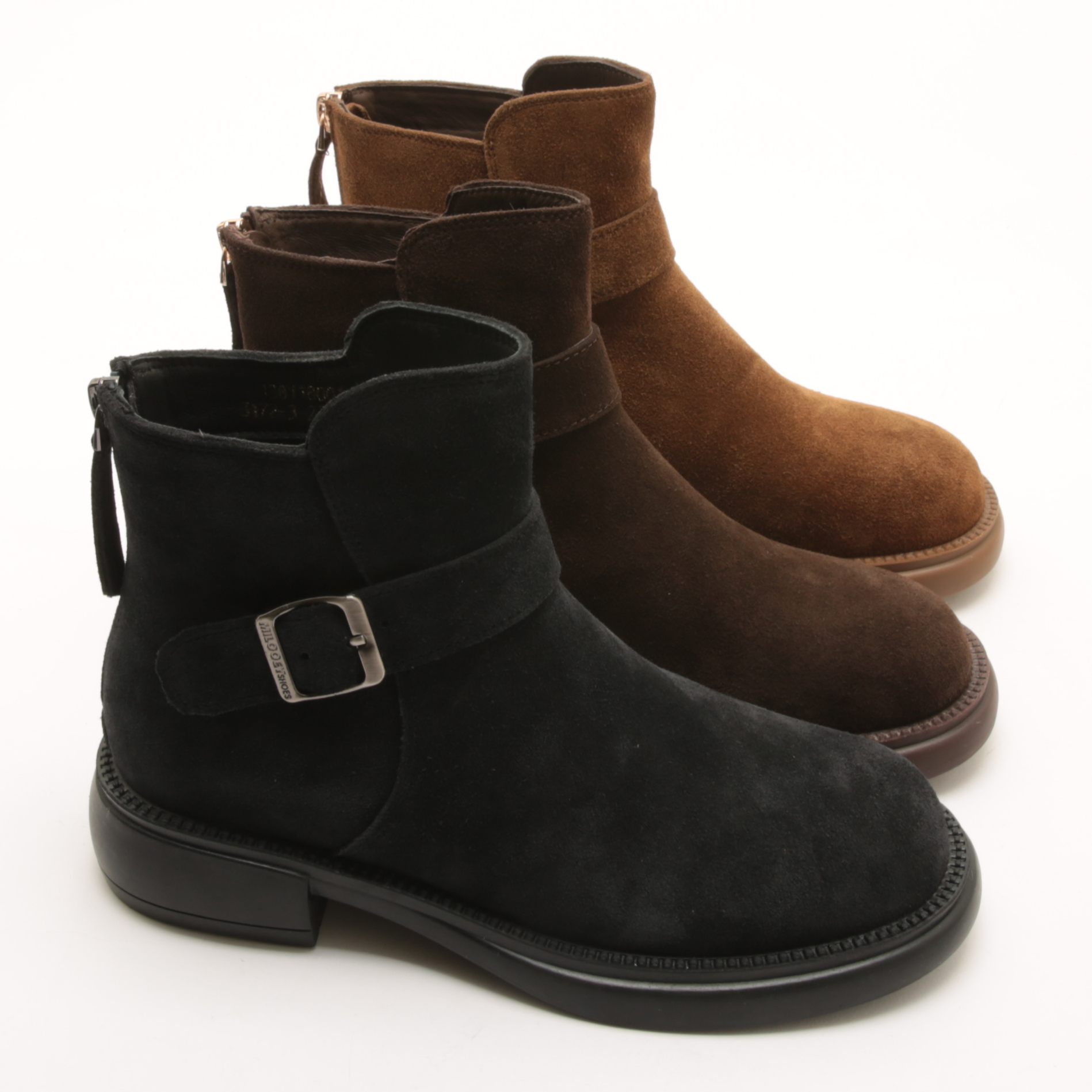 5380秋冬新款英伦风皮带扣切尔西靴女磨砂真皮舒适低跟单里短靴