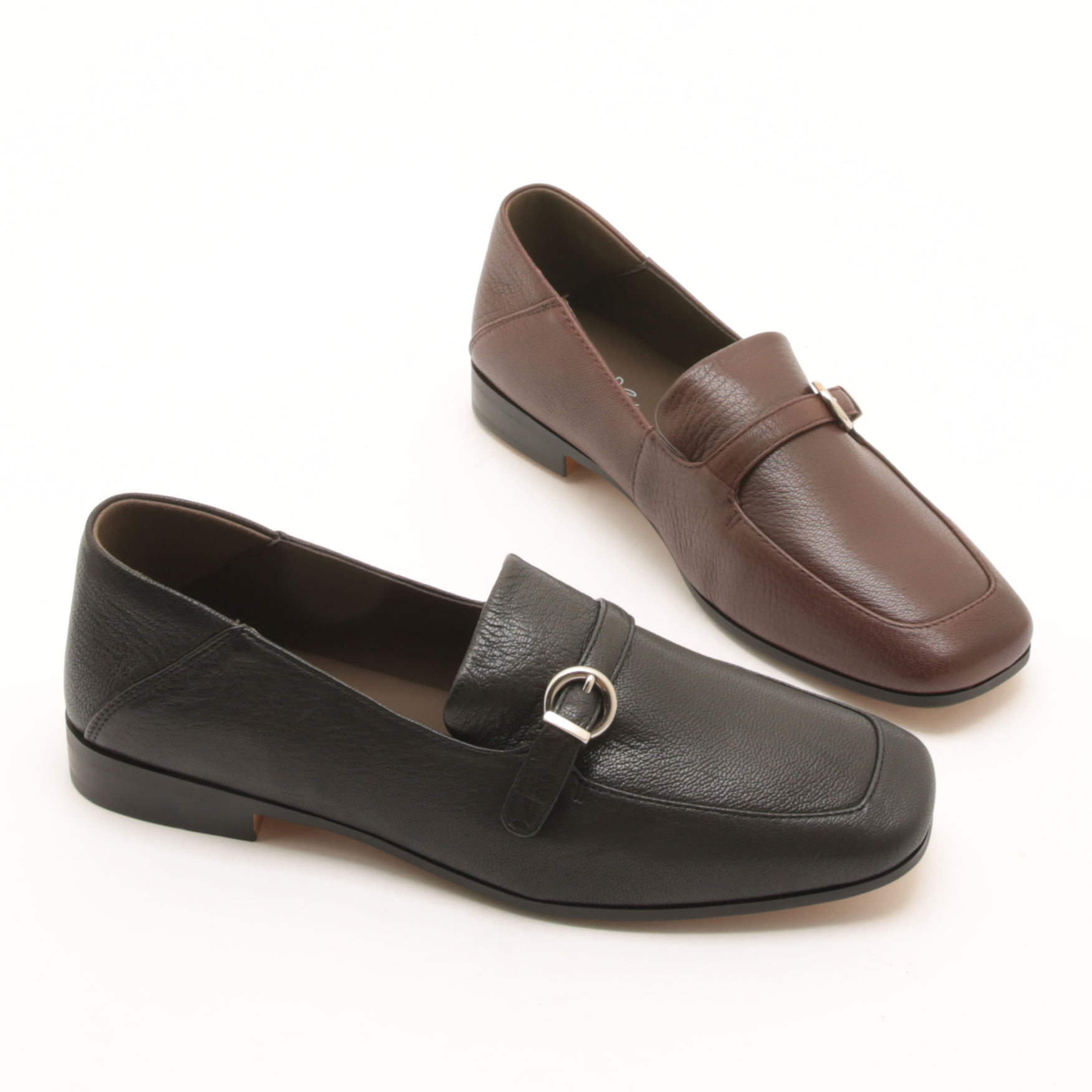 4777秋季新款方头低跟乐福小皮鞋女士复古一脚蹬通勤两穿单鞋