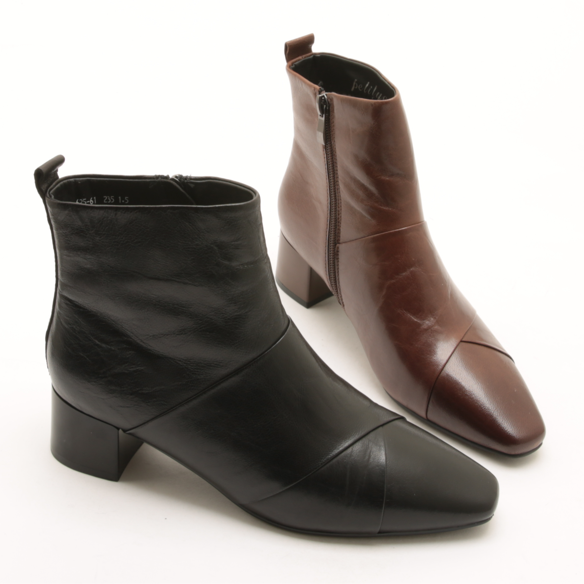 5426冬季新款气质小方头保暖低跟短靴女侧拉链粗跟瘦瘦棉靴