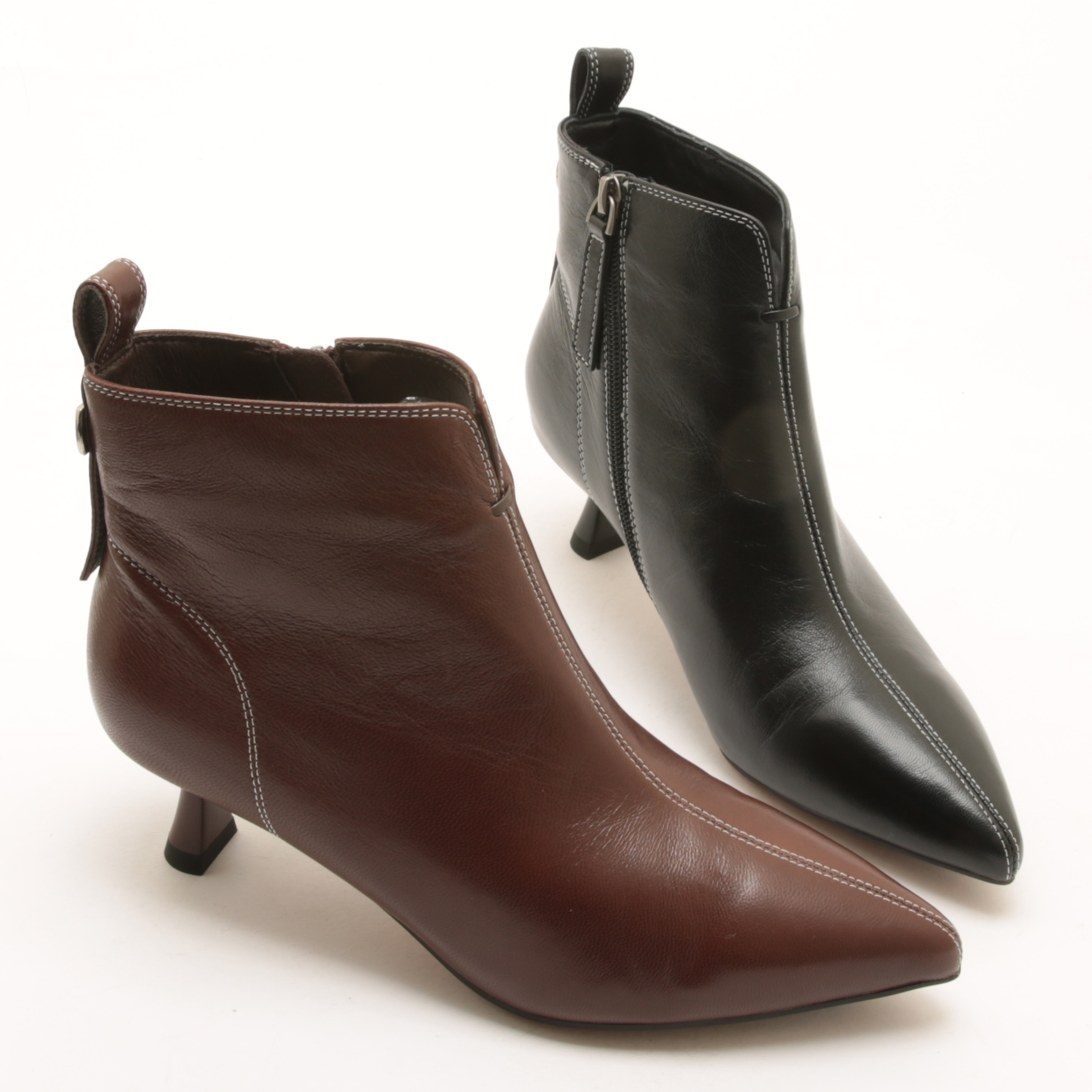 5390秋冬新款细跟真皮短靴中跟百搭单靴时尚尖头瘦瘦靴气质女鞋