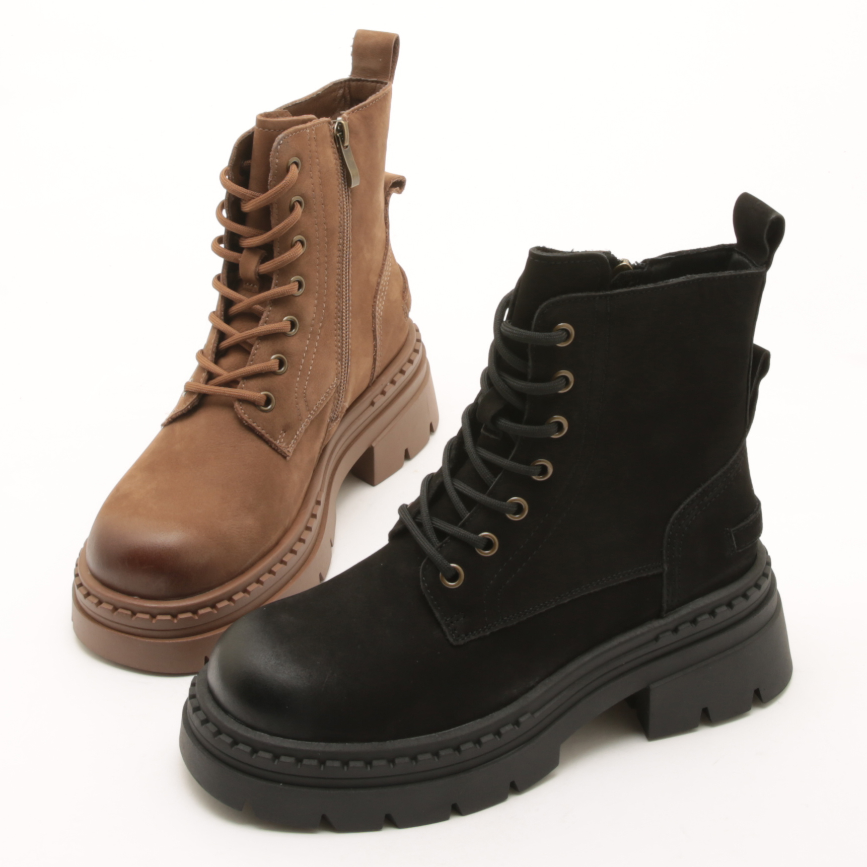 5338秋冬新款时尚圆头厚底棉里侧拉链复古风女款短靴马丁靴女靴