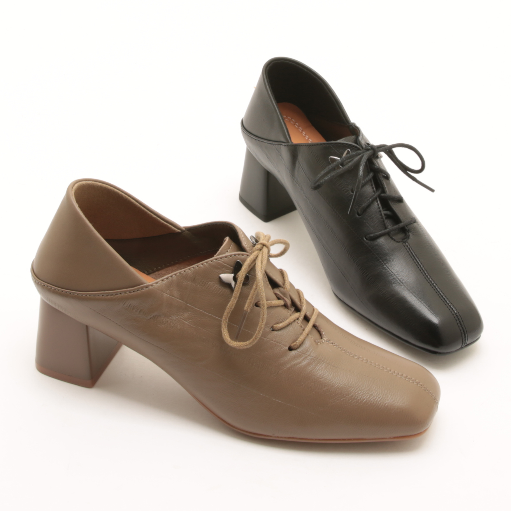 5014春秋新款方头粗跟深口单鞋女英伦风系带两穿中跟小皮鞋