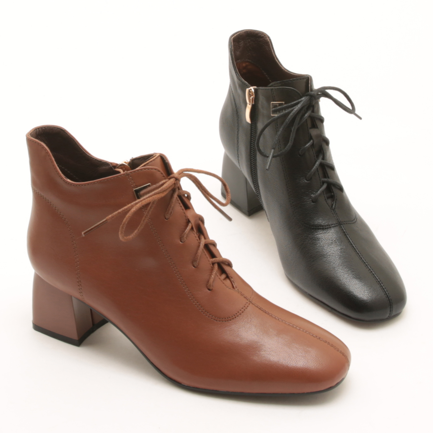 5312秋冬新款英伦风复古系带方头短靴女粗跟侧拉链单里马丁靴