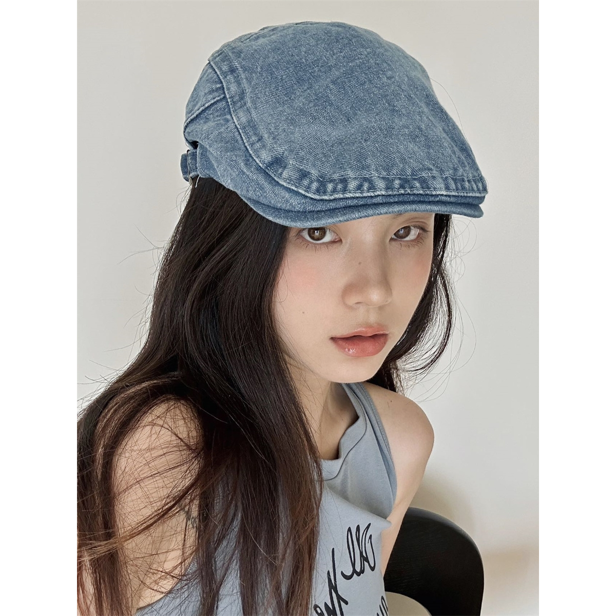 【牛仔很酷】丹宁风复古牛仔前进帽可调节大头围时髦百搭鸭嘴帽小众