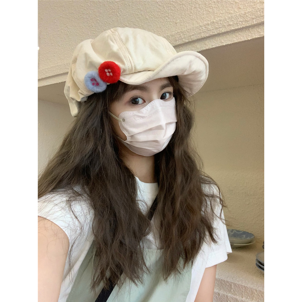 GREENHOUSES复古日系棉麻画家帽子女纽扣大头围云朵八角帽显脸小
