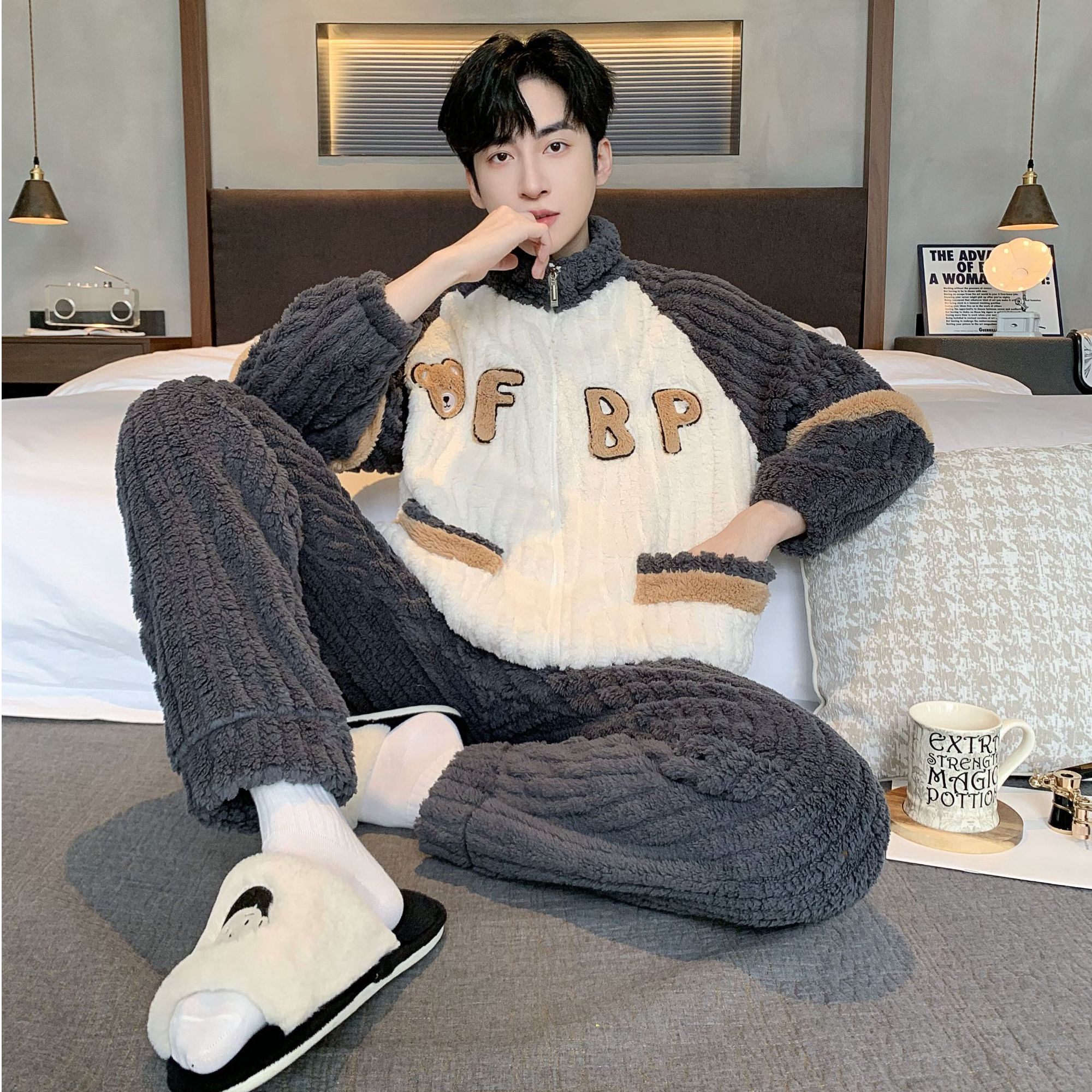 2025新款拉链睡衣双面加绒冬季加厚羊羔绒爆款保暖家居服冬季套装