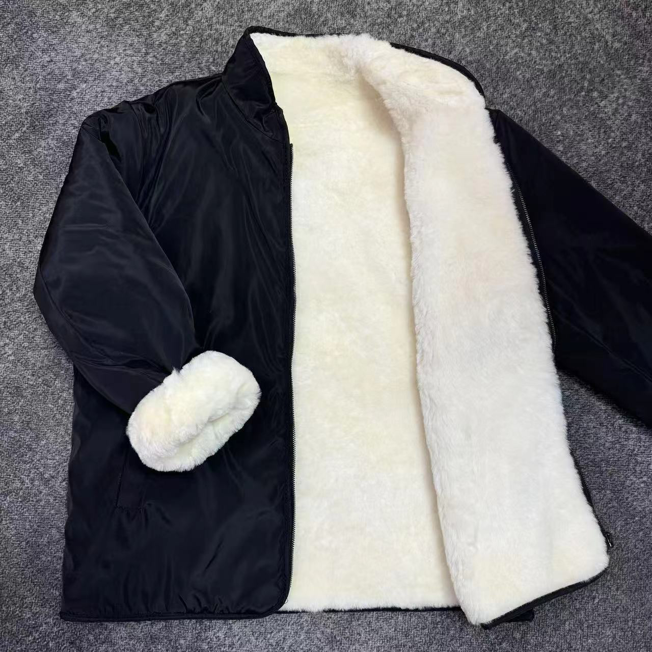 羊毛棉袄男男款中老年外套加绒加厚羊皮棉衣皮袄真羊毛外套