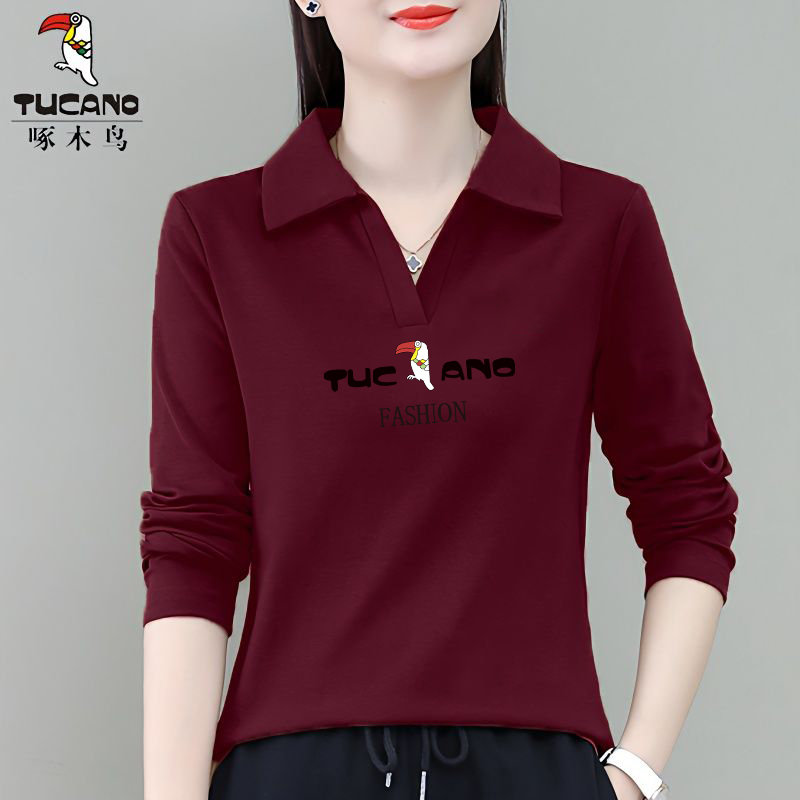 啄木鸟正品2023年秋季修身新款女装休闲显瘦时尚百搭长袖翻领上衣