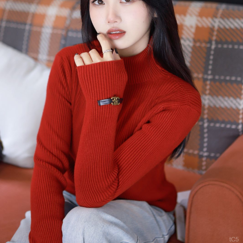 2024春秋加厚针织衫女内搭打底毛衣长袖外穿纯色修身显瘦