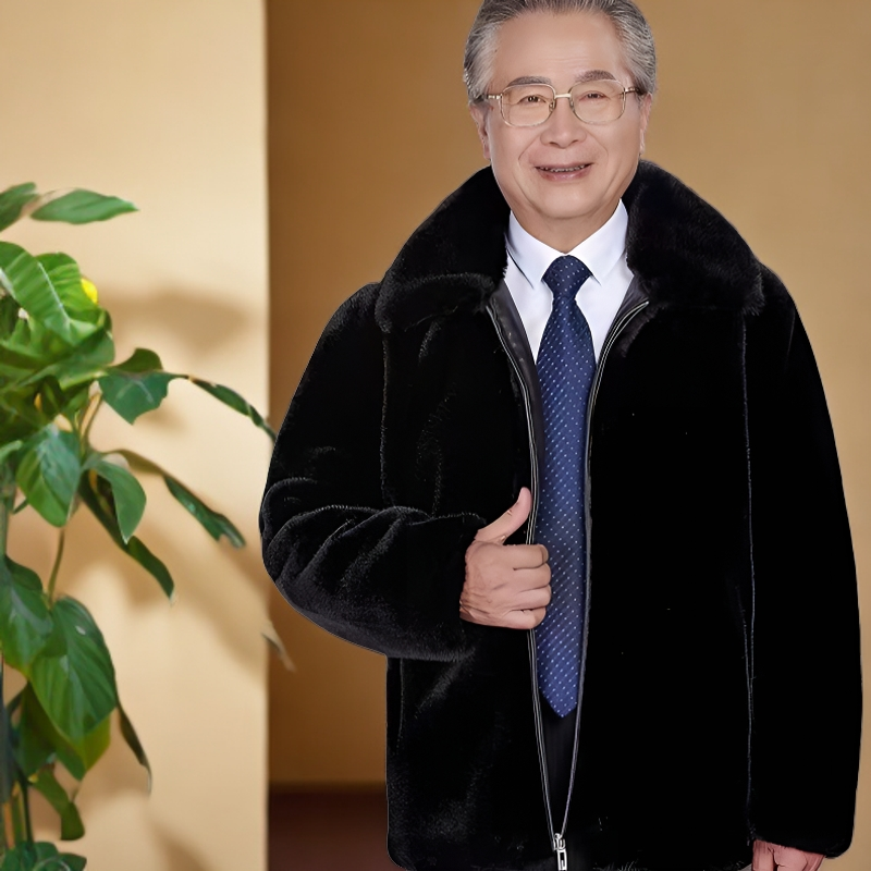 【貂工世家】中老年男士貂绒大衣加厚一体水貂绒外套休闲保暖爸爸装