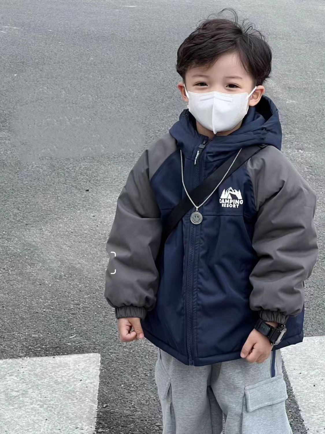 男童秋冬款棉服儿童保暖外套拼色加绒加厚秋冬款中小童加绒冲锋衣