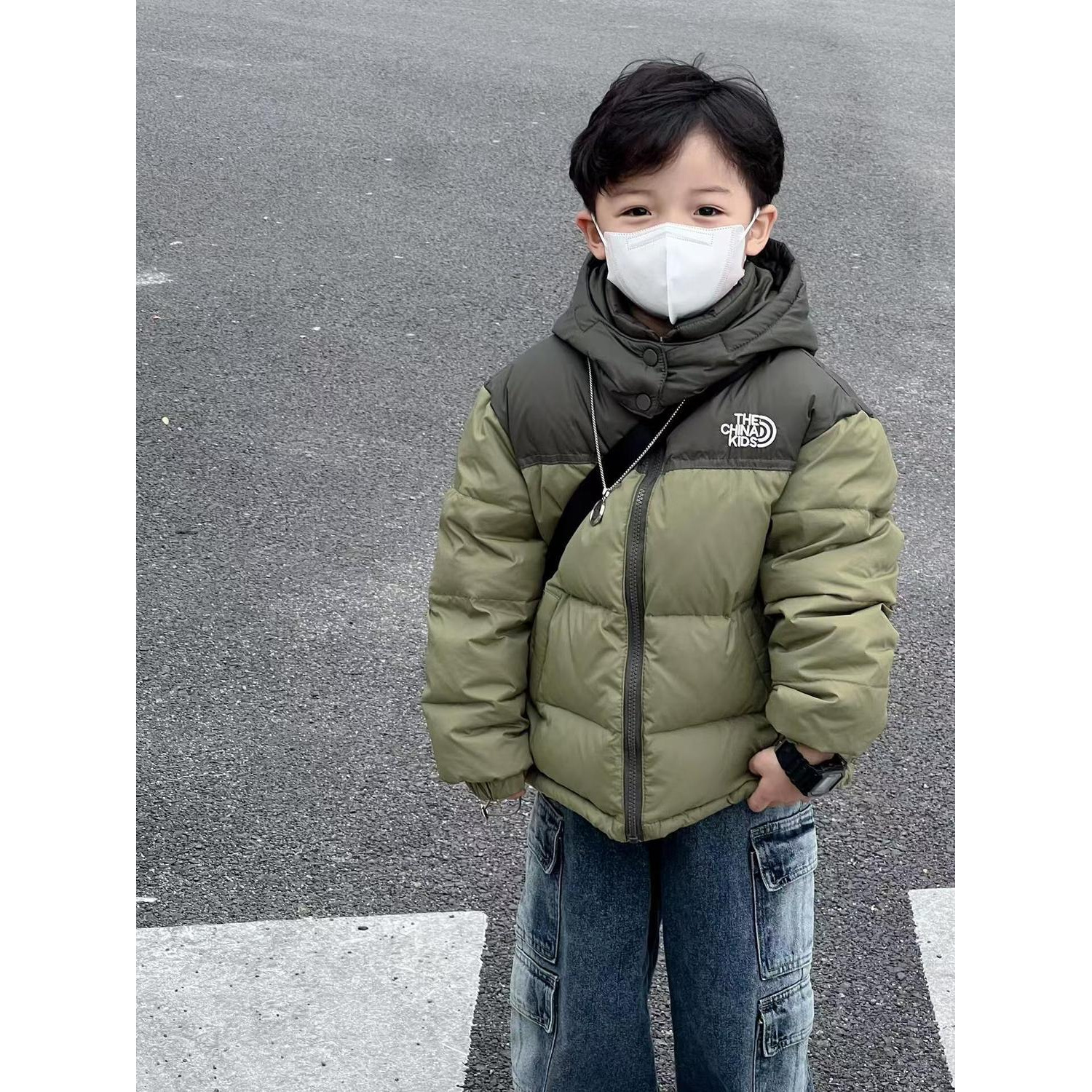 男童加绒加厚棉服儿童拼色加厚保暖连帽冲锋衣夹棉外套宝宝冬款