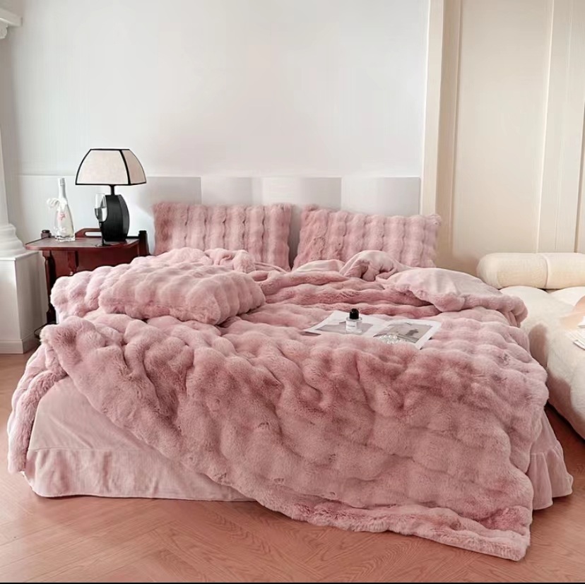 200*230粉色【冬季托斯卡纳兔兔加厚加绒被】亲肤柔软被纯色