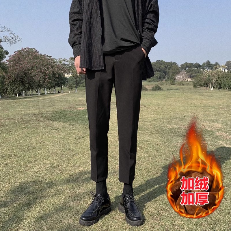O.U.W男士加绒九分小西裤港风西装裤直筒宽松休闲裤修身小脚裤潮