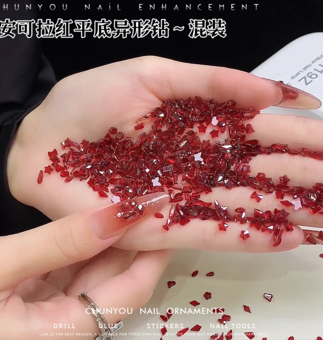 YY【安可拉红平底异形迷你号】超闪美甲DIY钻饰