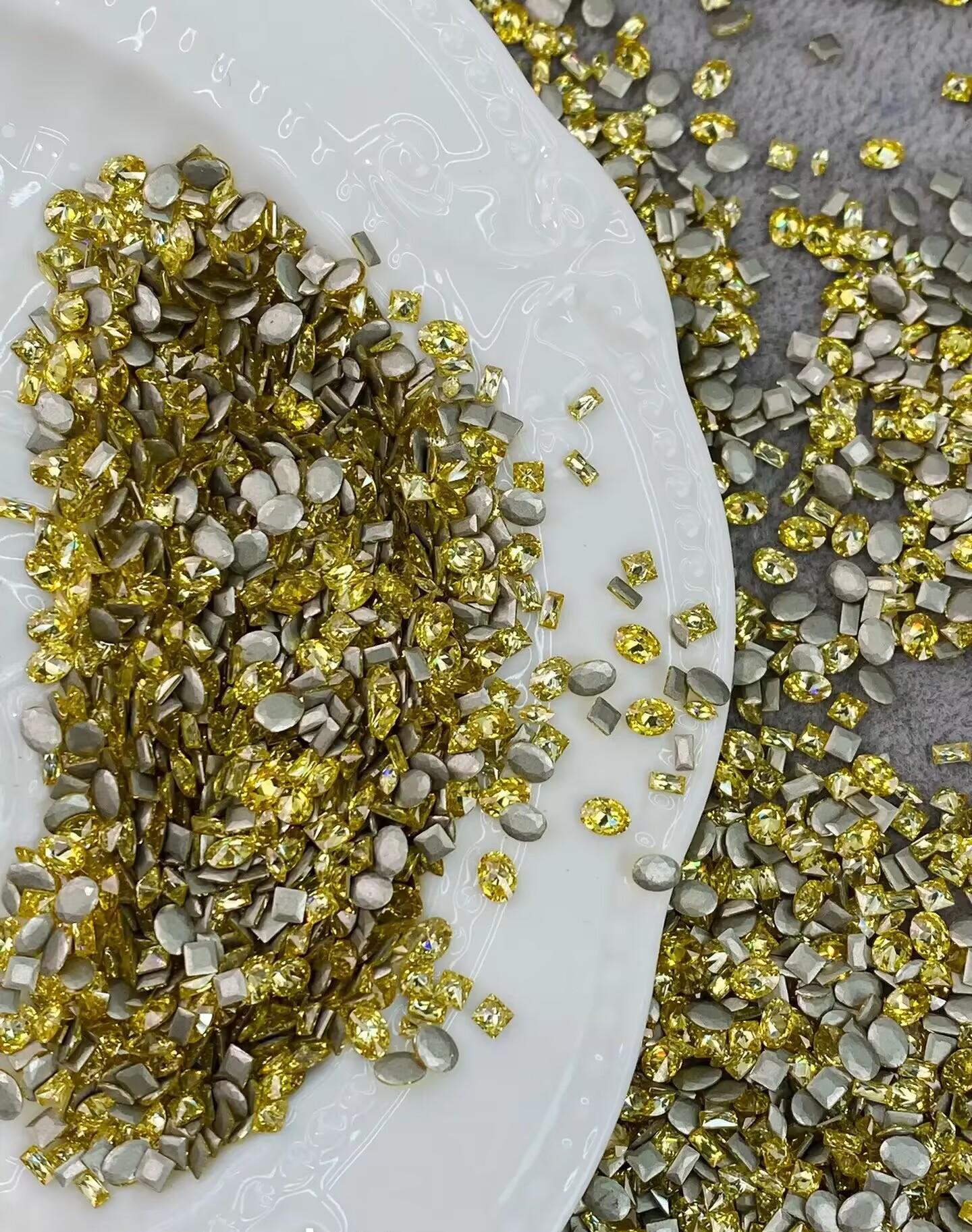Yy【5A锆石柠檬黄1.5-4mm混款迷你倒边】美甲DIY钻饰