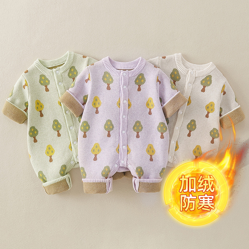 秋冬婴儿针织连体衣爬服加绒加厚男女宝宝婴儿连体针织连体衣婴儿