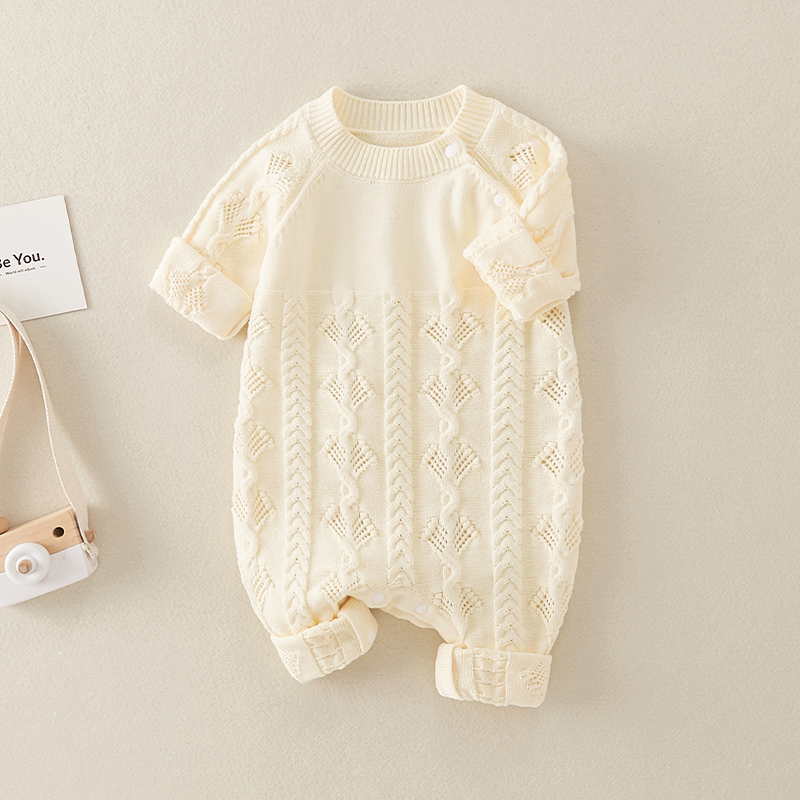 婴儿春秋针织连体衣新生儿宝宝百天女宝可爱纯棉爬服洋气长袖秋冬